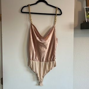 Satin body suit with chain straps